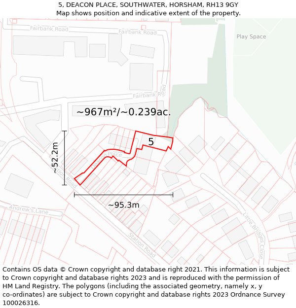 5, DEACON PLACE, SOUTHWATER, HORSHAM, RH13 9GY: Plot and title map
