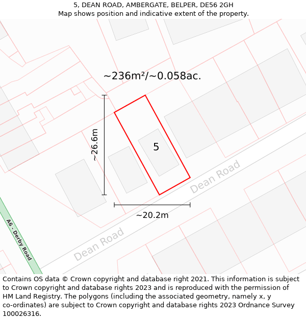 5, DEAN ROAD, AMBERGATE, BELPER, DE56 2GH: Plot and title map