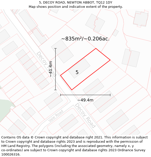5, DECOY ROAD, NEWTON ABBOT, TQ12 1DY: Plot and title map