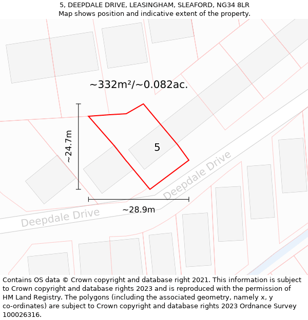 5, DEEPDALE DRIVE, LEASINGHAM, SLEAFORD, NG34 8LR: Plot and title map