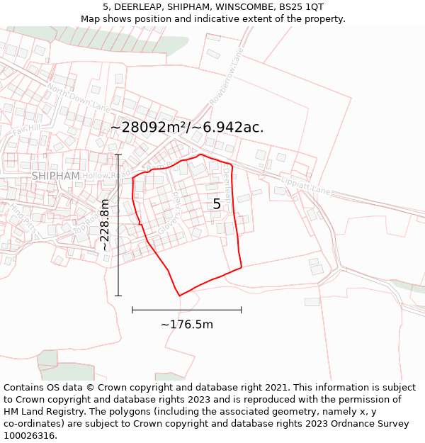 5, DEERLEAP, SHIPHAM, WINSCOMBE, BS25 1QT: Plot and title map
