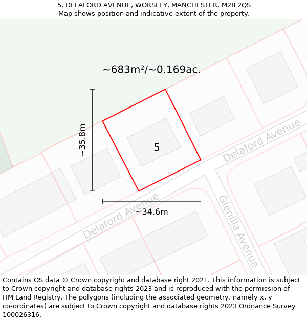 5, DELAFORD AVENUE, WORSLEY, MANCHESTER, M28 2QS: Plot and title map