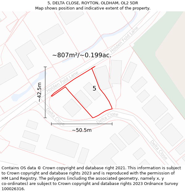 5, DELTA CLOSE, ROYTON, OLDHAM, OL2 5DR: Plot and title map