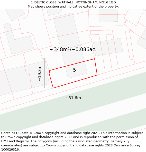 5, DELTIC CLOSE, WATNALL, NOTTINGHAM, NG16 1GD: Plot and title map