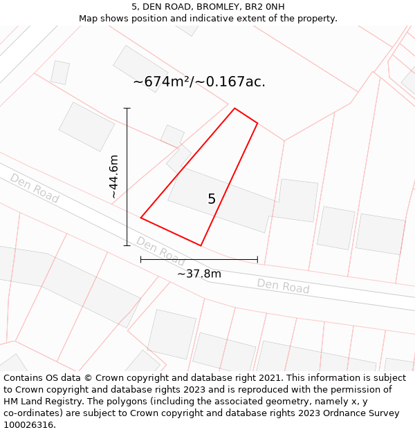 5, DEN ROAD, BROMLEY, BR2 0NH: Plot and title map