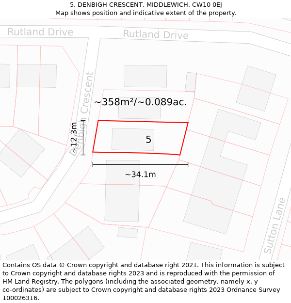 5, DENBIGH CRESCENT, MIDDLEWICH, CW10 0EJ: Plot and title map