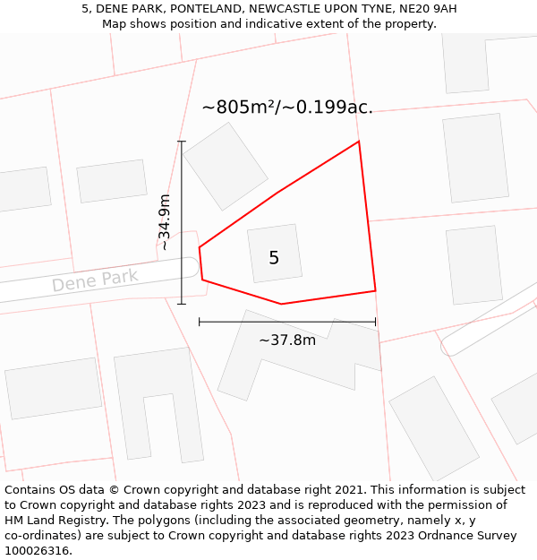 5, DENE PARK, PONTELAND, NEWCASTLE UPON TYNE, NE20 9AH: Plot and title map