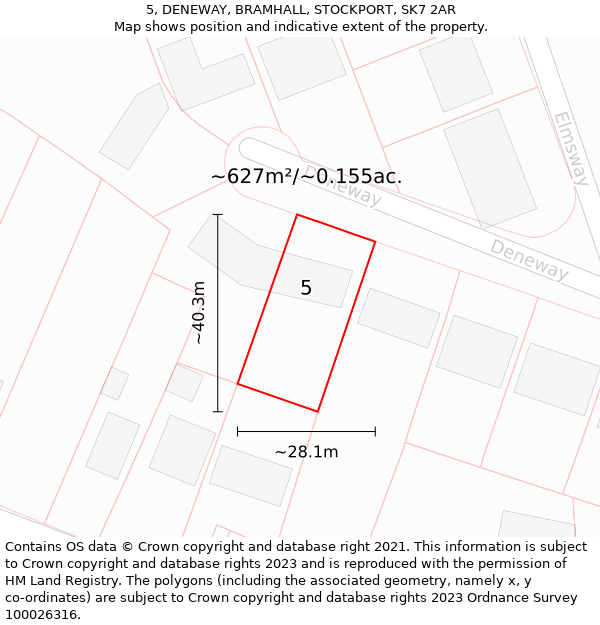 5, DENEWAY, BRAMHALL, STOCKPORT, SK7 2AR: Plot and title map