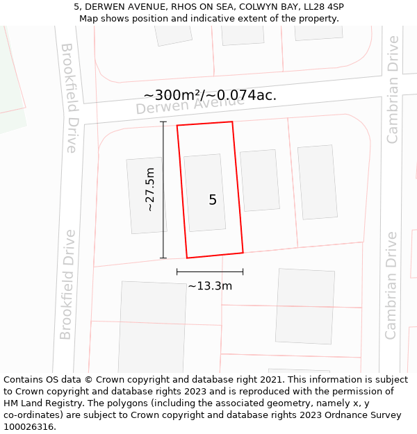 5, DERWEN AVENUE, RHOS ON SEA, COLWYN BAY, LL28 4SP: Plot and title map