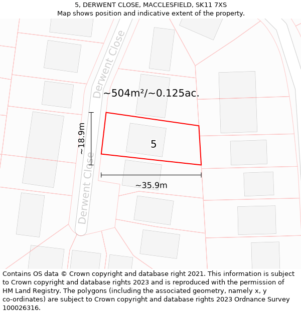 5, DERWENT CLOSE, MACCLESFIELD, SK11 7XS: Plot and title map