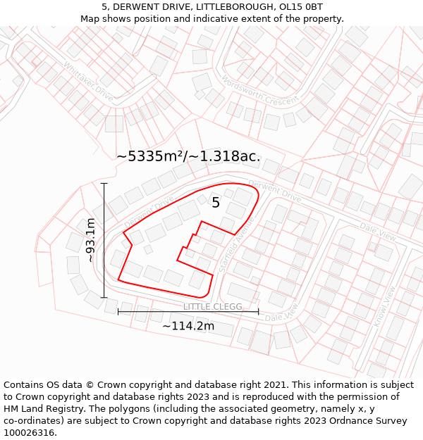 5, DERWENT DRIVE, LITTLEBOROUGH, OL15 0BT: Plot and title map