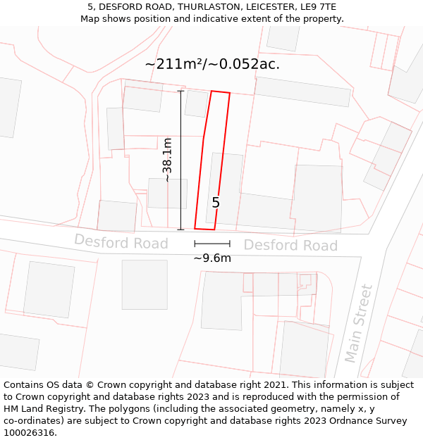 5, DESFORD ROAD, THURLASTON, LEICESTER, LE9 7TE: Plot and title map