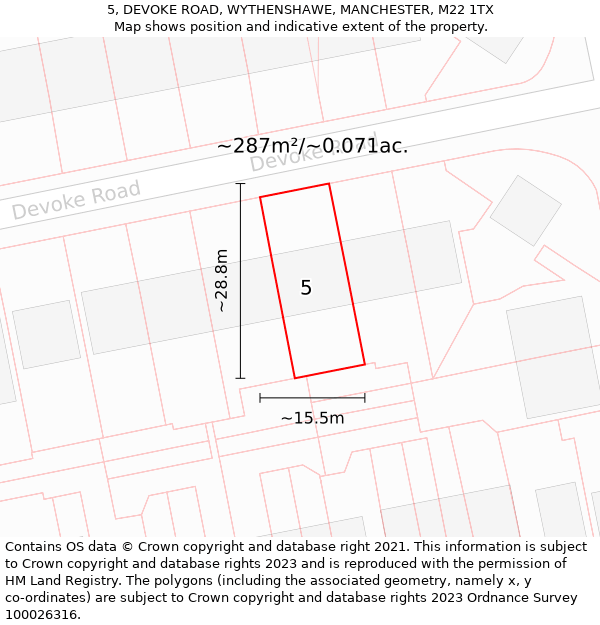 5, DEVOKE ROAD, WYTHENSHAWE, MANCHESTER, M22 1TX: Plot and title map