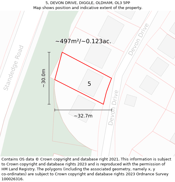 5, DEVON DRIVE, DIGGLE, OLDHAM, OL3 5PP: Plot and title map