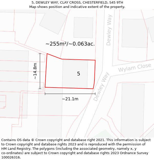 5, DEWLEY WAY, CLAY CROSS, CHESTERFIELD, S45 9TH: Plot and title map