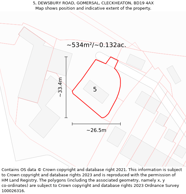 5, DEWSBURY ROAD, GOMERSAL, CLECKHEATON, BD19 4AX: Plot and title map