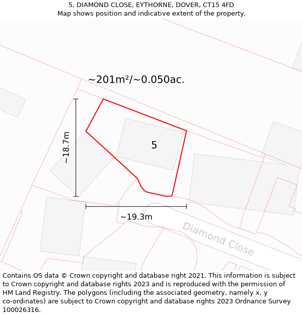 5, DIAMOND CLOSE, EYTHORNE, DOVER, CT15 4FD: Plot and title map