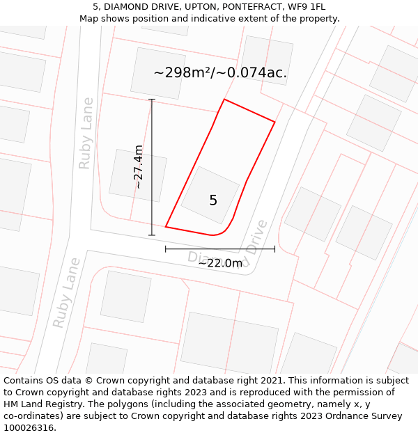 5, DIAMOND DRIVE, UPTON, PONTEFRACT, WF9 1FL: Plot and title map