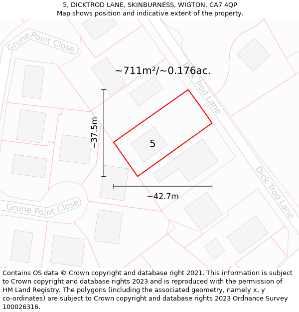 5, DICKTROD LANE, SKINBURNESS, WIGTON, CA7 4QP: Plot and title map