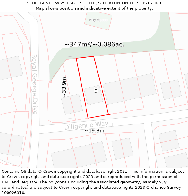 5, DILIGENCE WAY, EAGLESCLIFFE, STOCKTON-ON-TEES, TS16 0RR: Plot and title map