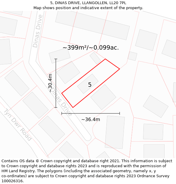 5, DINAS DRIVE, LLANGOLLEN, LL20 7PL: Plot and title map