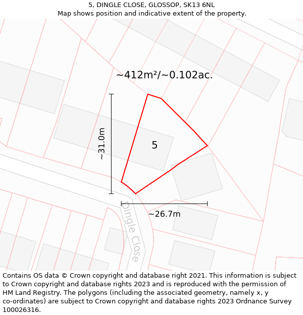 5, DINGLE CLOSE, GLOSSOP, SK13 6NL: Plot and title map