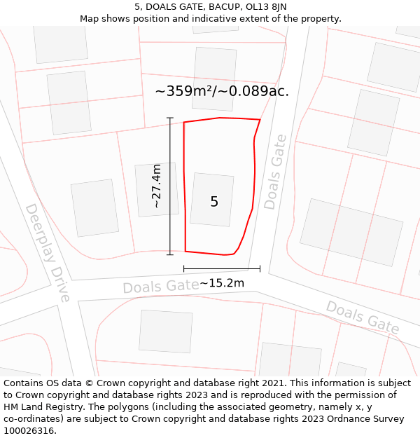 5, DOALS GATE, BACUP, OL13 8JN: Plot and title map