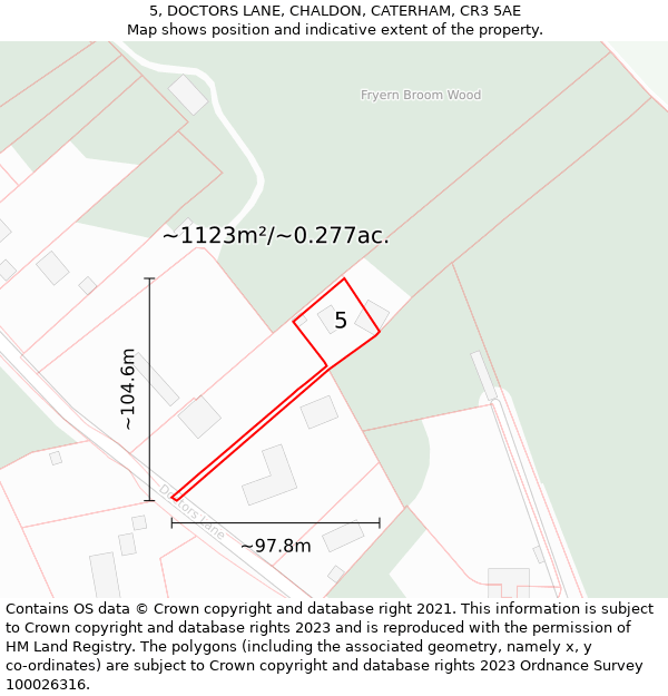 5, DOCTORS LANE, CHALDON, CATERHAM, CR3 5AE: Plot and title map