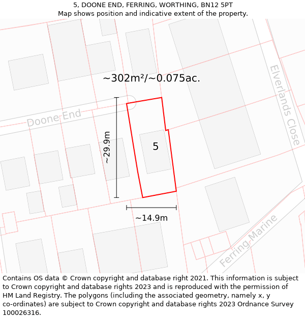 5, DOONE END, FERRING, WORTHING, BN12 5PT: Plot and title map