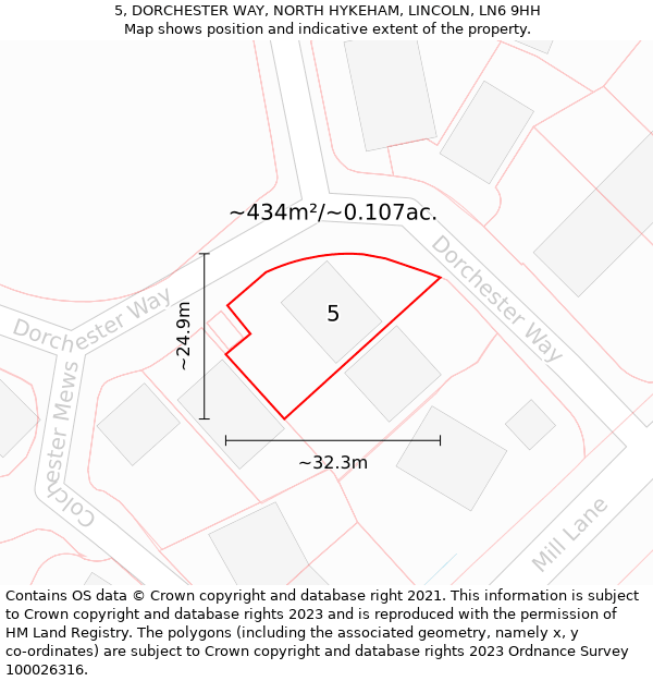 5, DORCHESTER WAY, NORTH HYKEHAM, LINCOLN, LN6 9HH: Plot and title map