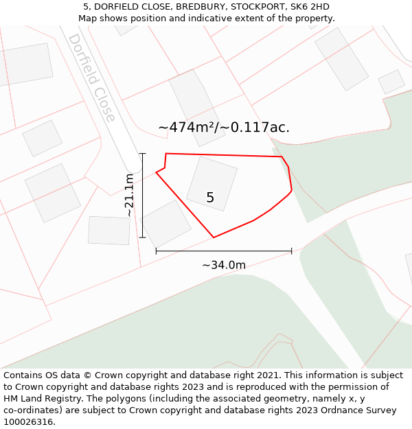 5, DORFIELD CLOSE, BREDBURY, STOCKPORT, SK6 2HD: Plot and title map