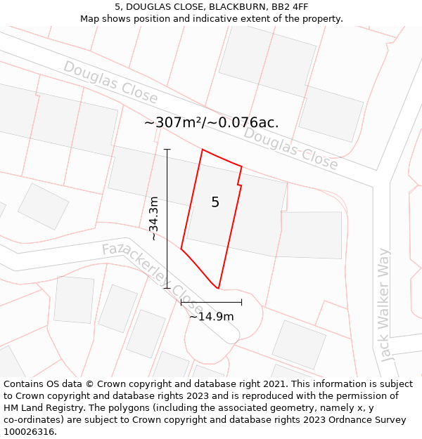 5, DOUGLAS CLOSE, BLACKBURN, BB2 4FF: Plot and title map