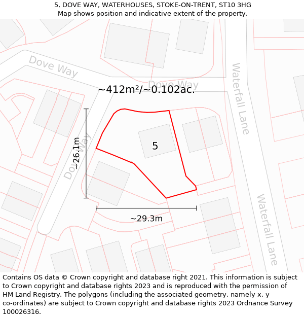 5, DOVE WAY, WATERHOUSES, STOKE-ON-TRENT, ST10 3HG: Plot and title map