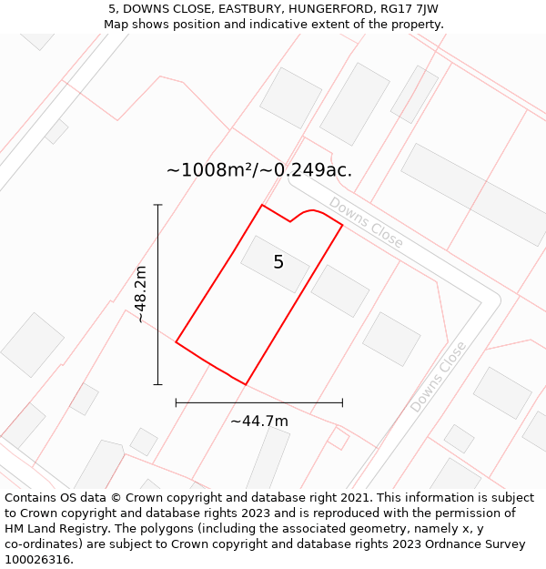 5, DOWNS CLOSE, EASTBURY, HUNGERFORD, RG17 7JW: Plot and title map