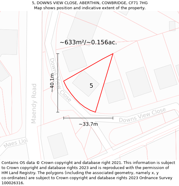 5, DOWNS VIEW CLOSE, ABERTHIN, COWBRIDGE, CF71 7HG: Plot and title map