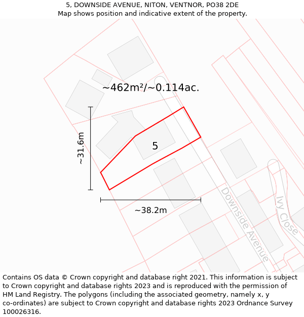 5, DOWNSIDE AVENUE, NITON, VENTNOR, PO38 2DE: Plot and title map