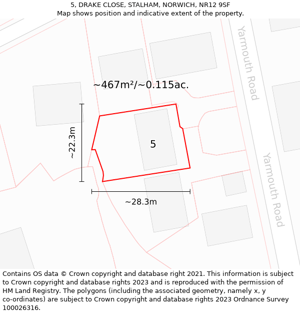 5, DRAKE CLOSE, STALHAM, NORWICH, NR12 9SF: Plot and title map