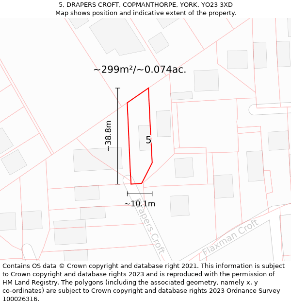 5, DRAPERS CROFT, COPMANTHORPE, YORK, YO23 3XD: Plot and title map