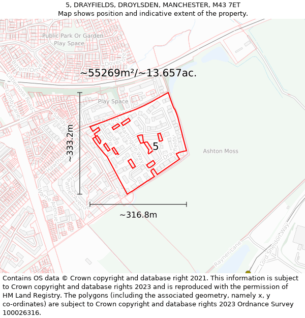 5, DRAYFIELDS, DROYLSDEN, MANCHESTER, M43 7ET: Plot and title map