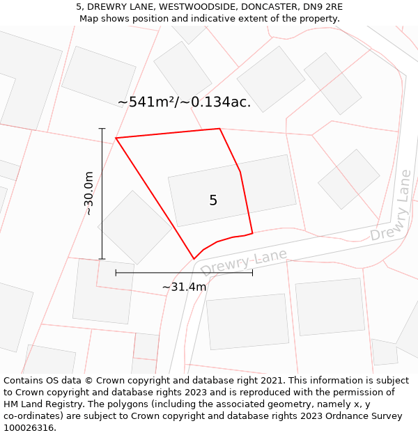 5, DREWRY LANE, WESTWOODSIDE, DONCASTER, DN9 2RE: Plot and title map