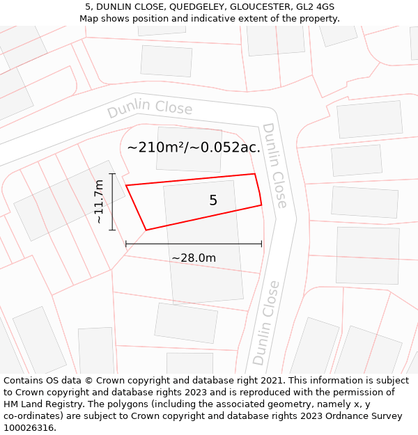 5, DUNLIN CLOSE, QUEDGELEY, GLOUCESTER, GL2 4GS: Plot and title map