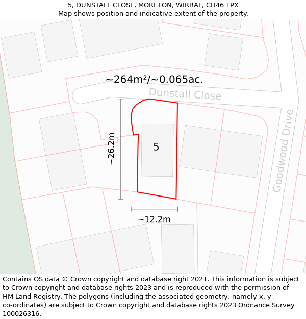 5, DUNSTALL CLOSE, MORETON, WIRRAL, CH46 1PX: Plot and title map