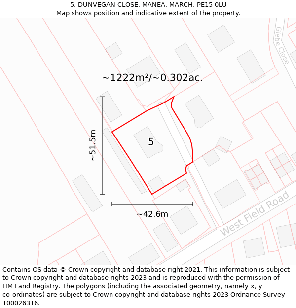 5, DUNVEGAN CLOSE, MANEA, MARCH, PE15 0LU: Plot and title map