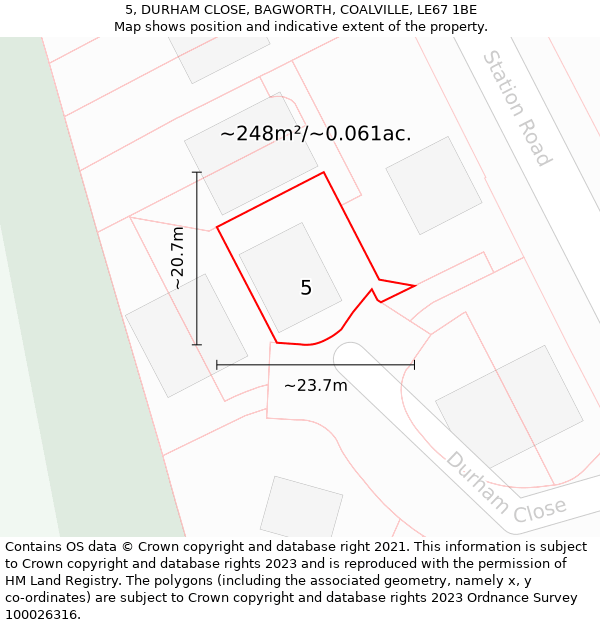 5, DURHAM CLOSE, BAGWORTH, COALVILLE, LE67 1BE: Plot and title map