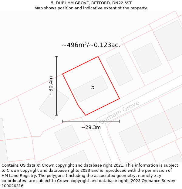 5, DURHAM GROVE, RETFORD, DN22 6ST: Plot and title map