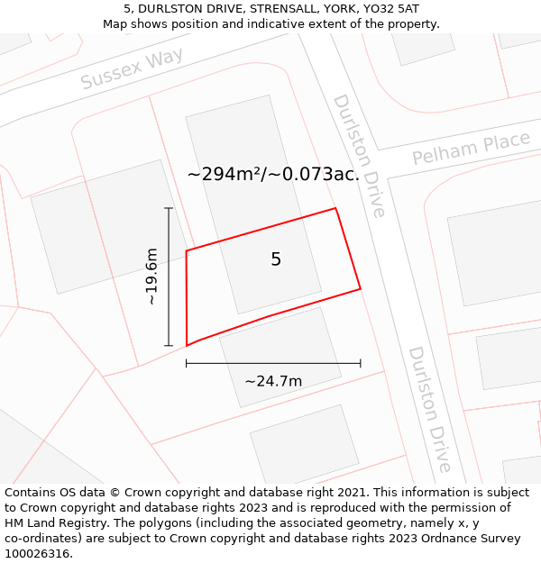 5, DURLSTON DRIVE, STRENSALL, YORK, YO32 5AT: Plot and title map