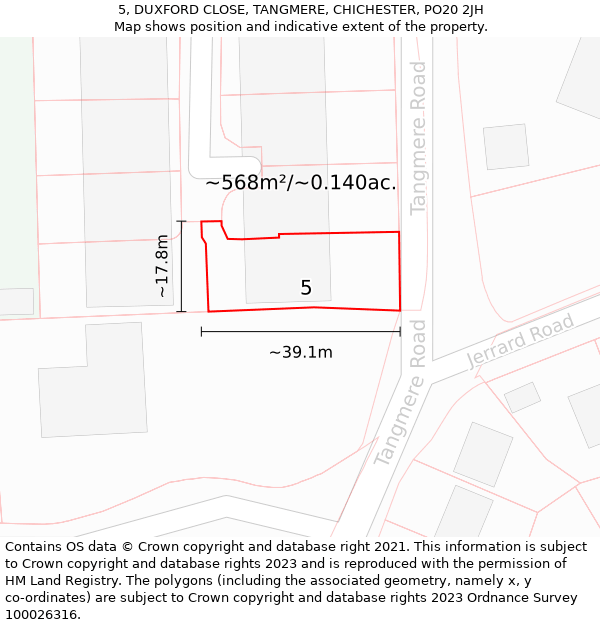 5, DUXFORD CLOSE, TANGMERE, CHICHESTER, PO20 2JH: Plot and title map