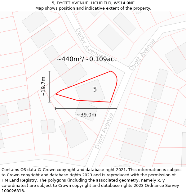 5, DYOTT AVENUE, LICHFIELD, WS14 9NE: Plot and title map