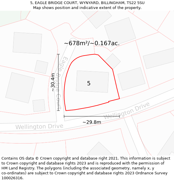 5, EAGLE BRIDGE COURT, WYNYARD, BILLINGHAM, TS22 5SU: Plot and title map