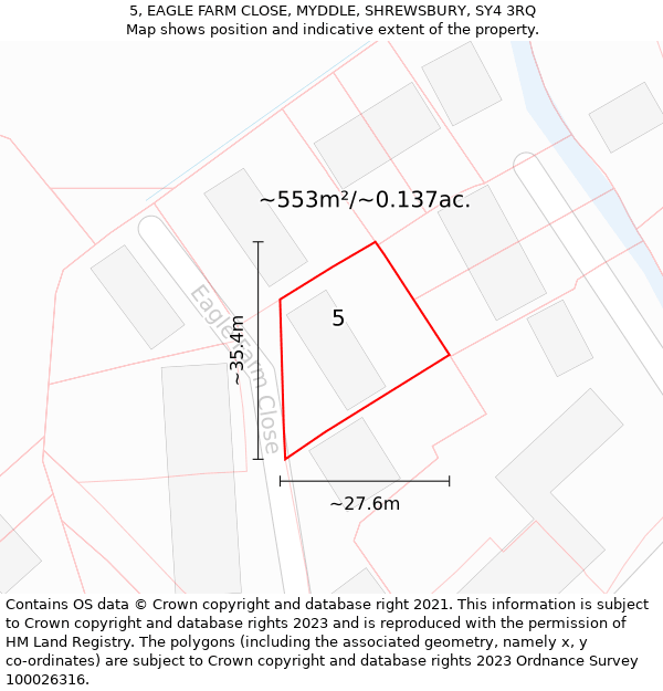 5, EAGLE FARM CLOSE, MYDDLE, SHREWSBURY, SY4 3RQ: Plot and title map